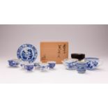 A COLLECTION OF JAPANESE TABLEWARES MODERN, 20TH CENTURY Comprising: a boxed blue and white cup