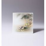 A JAPANESE SQUARE PORCELAIN PLAQUE MEIJI ERA, LATE 19TH OR EARLY 20TH CENTURY Delicately painted