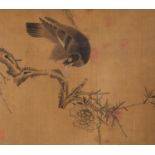 ANONYMOUS (QING DYNASTY) BIRD AND CHERRY BLOSSOM A Chinese painting, ink on silk, with three