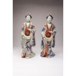 TWO LARGE JAPANESE IMARI FIGURES OF BEAUTIES EDO PERIOD, C.1700 Both bijin typically decorated in