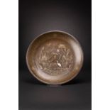 A JAPANESE SILVER-INLAID BRONZE DISH MEIJI ERA, 19TH CENTURY Decorated to the well with a silver