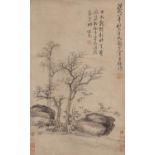 AFTER WANG FU (19TH CENTURY) PINE AND ROCK A Chinese scroll painting, ink on paper, with the