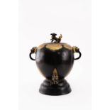 A MASSIVE JAPANESE PARCEL-GILT BRONZE WATER CISTERN AND COVER MEIJI ERA, 19TH CENTURY The bulbous