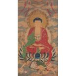 ANONYMOUS (QING DYNASTY) PORTRAIT OF SHAKYAMUNI A large Chinese hanging scroll painting, ink and