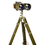 A pair of Russian PNB-2 100 mm military observation binoculars, olive green finish, in plywood