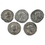 Roman Imperial coinage: denarii (5): Severus Alexander (222-235), head right, rev. Mars advancing