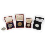 A quantity of commemorative medals and coins, including: Edward VII Coronation 1902, silver medal,