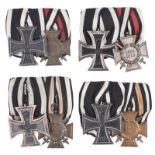 Imperial Germany: four unattributed medal pairs, each comprising Iron Cross 2nd class (1914) and