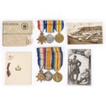 Two Great War trios, each comprising 1914-15 Star, British War Medal and Victory Medal: the first to