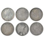 British India: Victoria, regal coinage, silver rupees: 1862 (5), various mints and varieties (KM