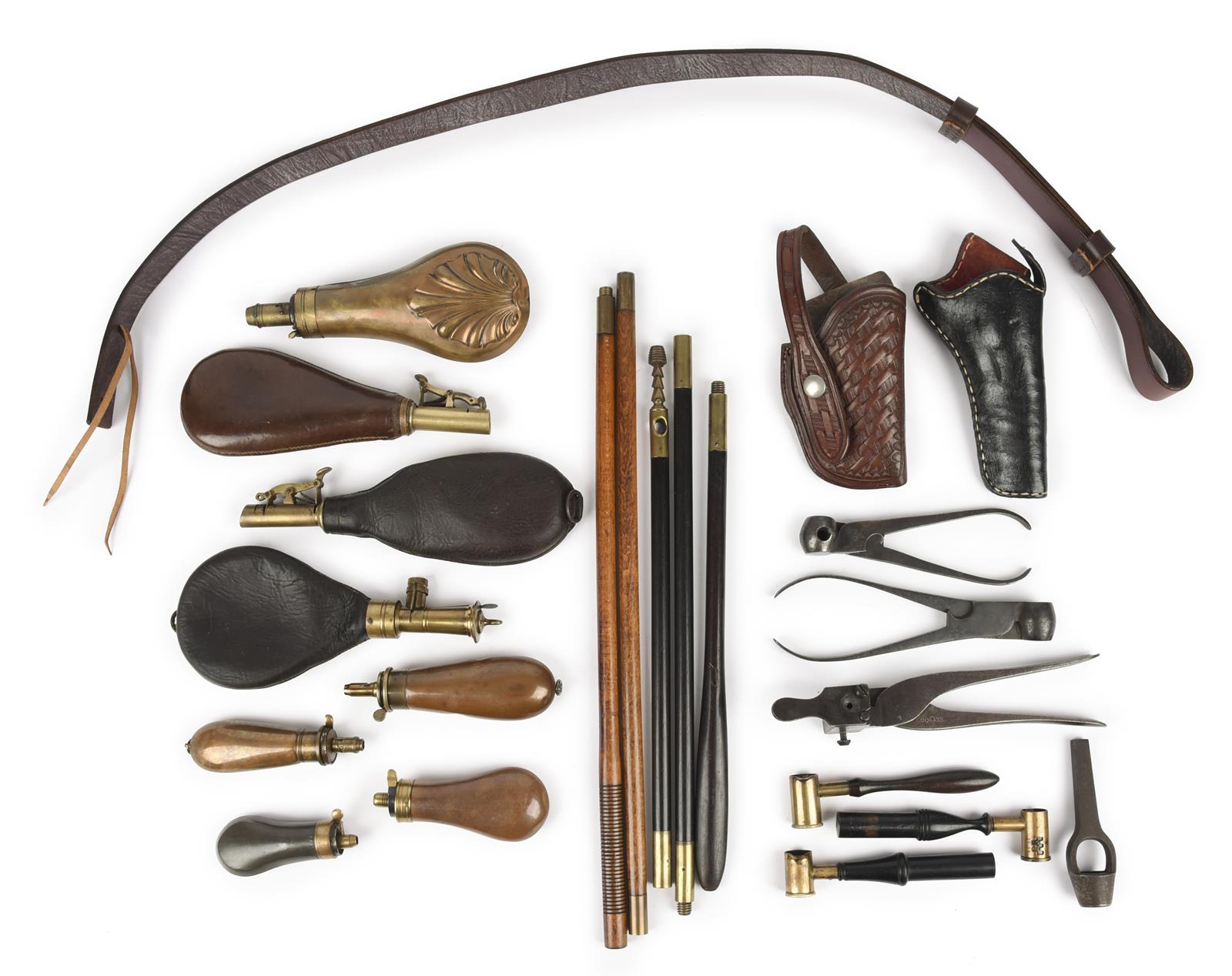 A quantity of muzzle loading accessories and associated items, comprising: a .577 bullet mould