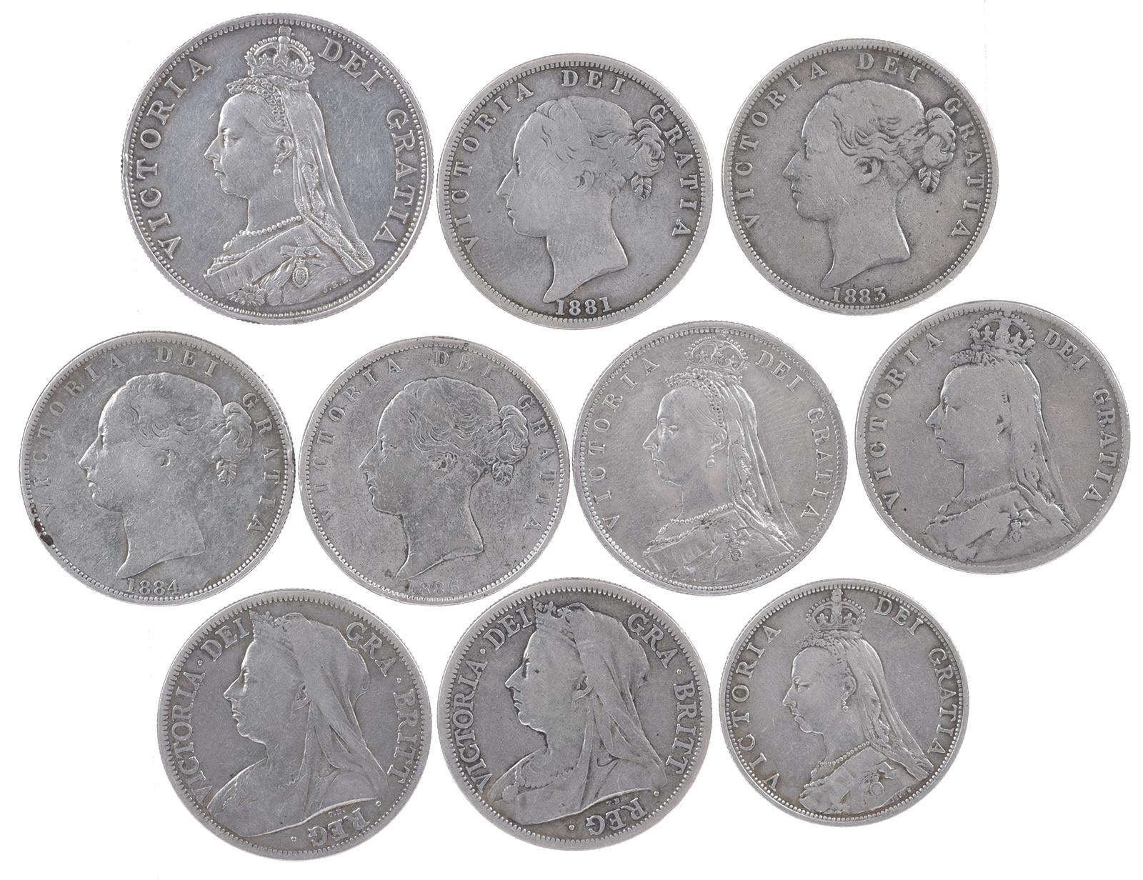 Victoria: a quantity of silver coins, comprising: double florin, 1887, Arabic 1 (S 3923), nearly