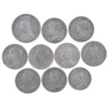 Victoria: a quantity of silver coins, comprising: double florin, 1887, Arabic 1 (S 3923), nearly