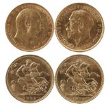 Edward VII: gold sovereign, 1902, Perth mint (S 3972), nearly extremely fine; George V, gold