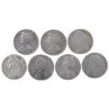 A quantity of silver shillings, comprising: Anne (2) 1709, 1711 (S 3610), fair to fine; George II (