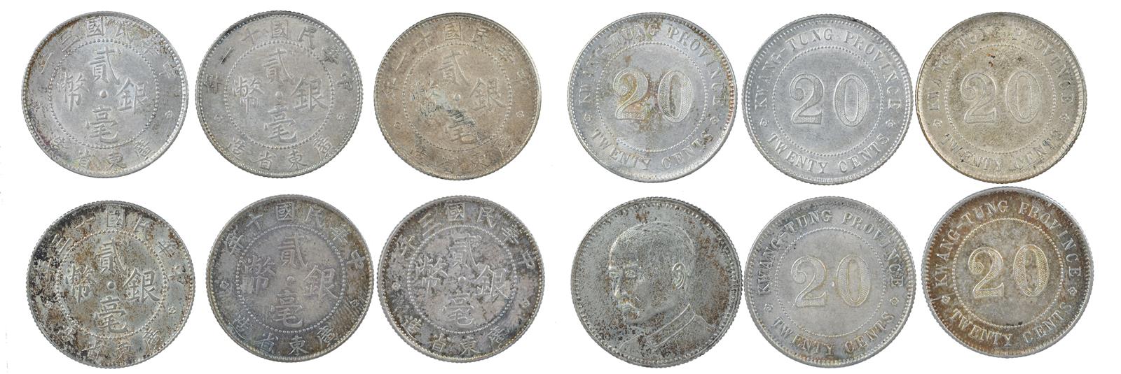 China - Republic: Kwang-Tung, twenty cents (5), rev. English legend and value (KM Y423), one