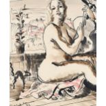 ‡Donald Friend (Australian 1915-1989) Nude playing a guitar Signed and dated Donald Friend 39 (lower