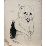 Louis Wain (1860-1939) Cat rubbing its paws Signed Louis Wain (lower left) Black ink 31.7 x 26cm