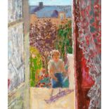 ‡Jack Millar RBA (1921-2006) Lady coming up the garden steps Signed J Millar (lower right) Oil on