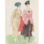 Joseph Edward Southall RWS, NEAC, RBSA (1861-1944) Two ladies walking Signed with monogram and dated