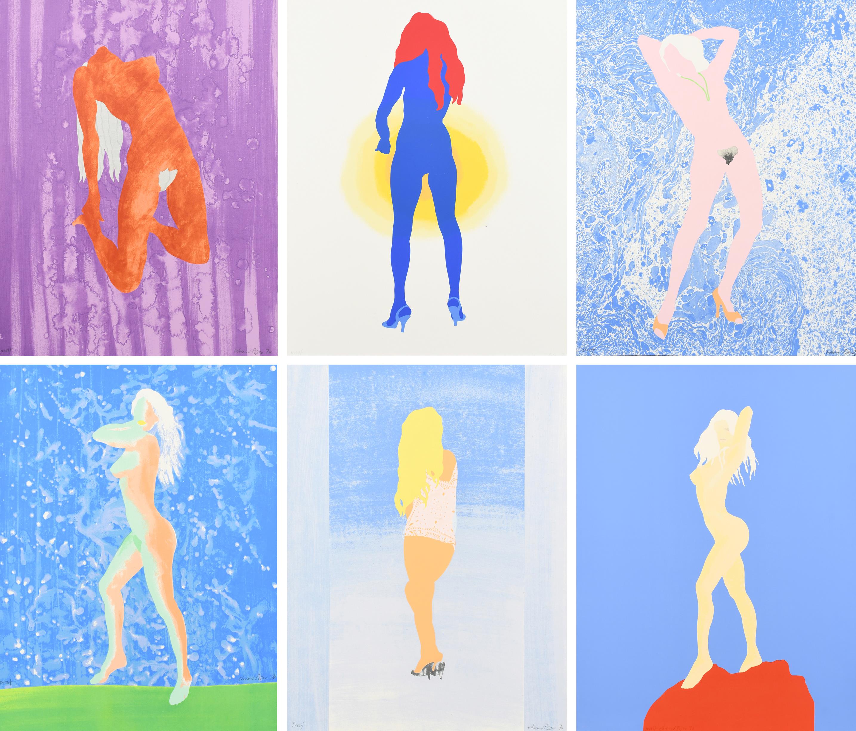 ‡Edward Piper (1938-1990) Nude I, Purple and Orange; Nude II, Blue with Sunburst; Nude III, Pink