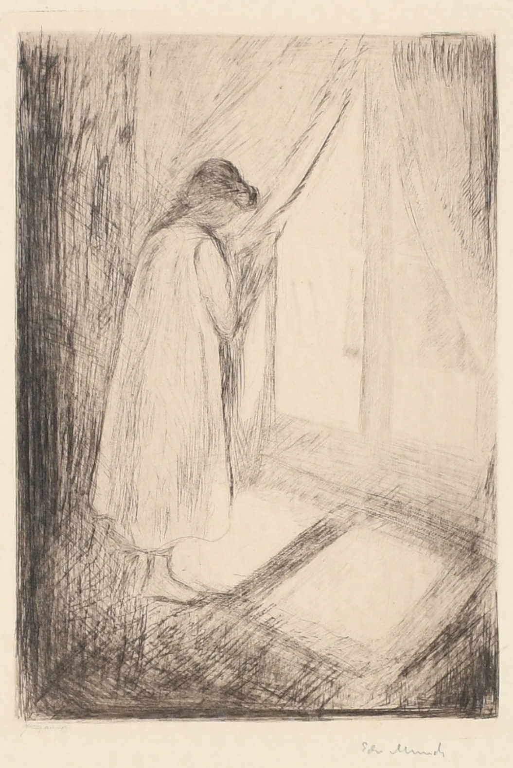 Edvard Munch (Norwegian 1863-1944) Mädchen im Hemd am Fenster (Girl in her Nightdress at the Window)