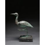 ‡John Behan (Irish b.1938) Heron Signed and dated John Behan 1918 (to bronze base) Bronze with green