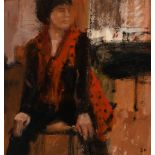 ‡Salliann Putman NEAC (b.1937) Red with Black Spots Signed with initials SP (lower right) Oil on