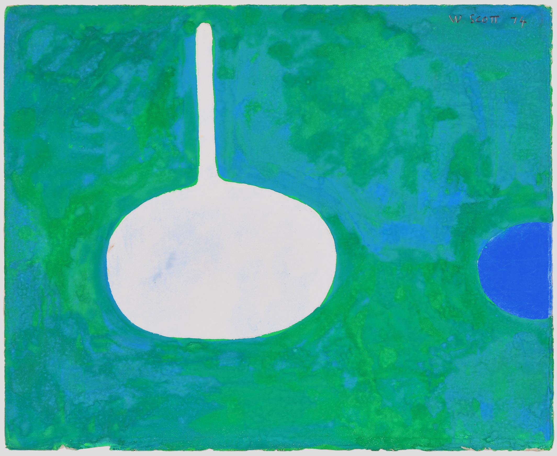 ‡William Scott RA (1913-1989) Still Life Green Blue Theme 'H C' 5 Signed W. SCOTT 74 (upper right to - Image 2 of 9