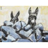 Irwin 'Bud' Crosthwait (Canadian 1914-1981) Two donkeys behind a pile of rocks Inscribed Bub (