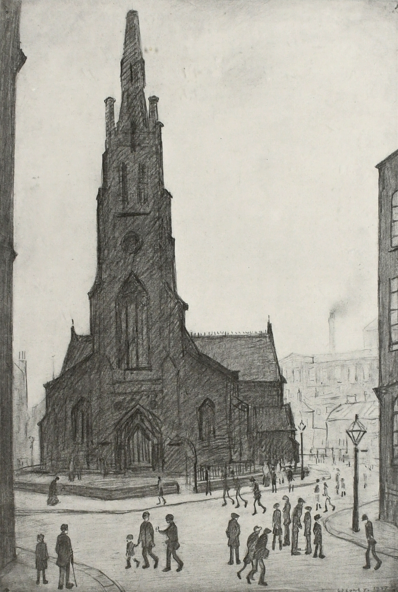 ‡Laurence Stephen Lowry RA, RBA (1887-1976) A Street Scene (St Simon's Church) Signed and numbered