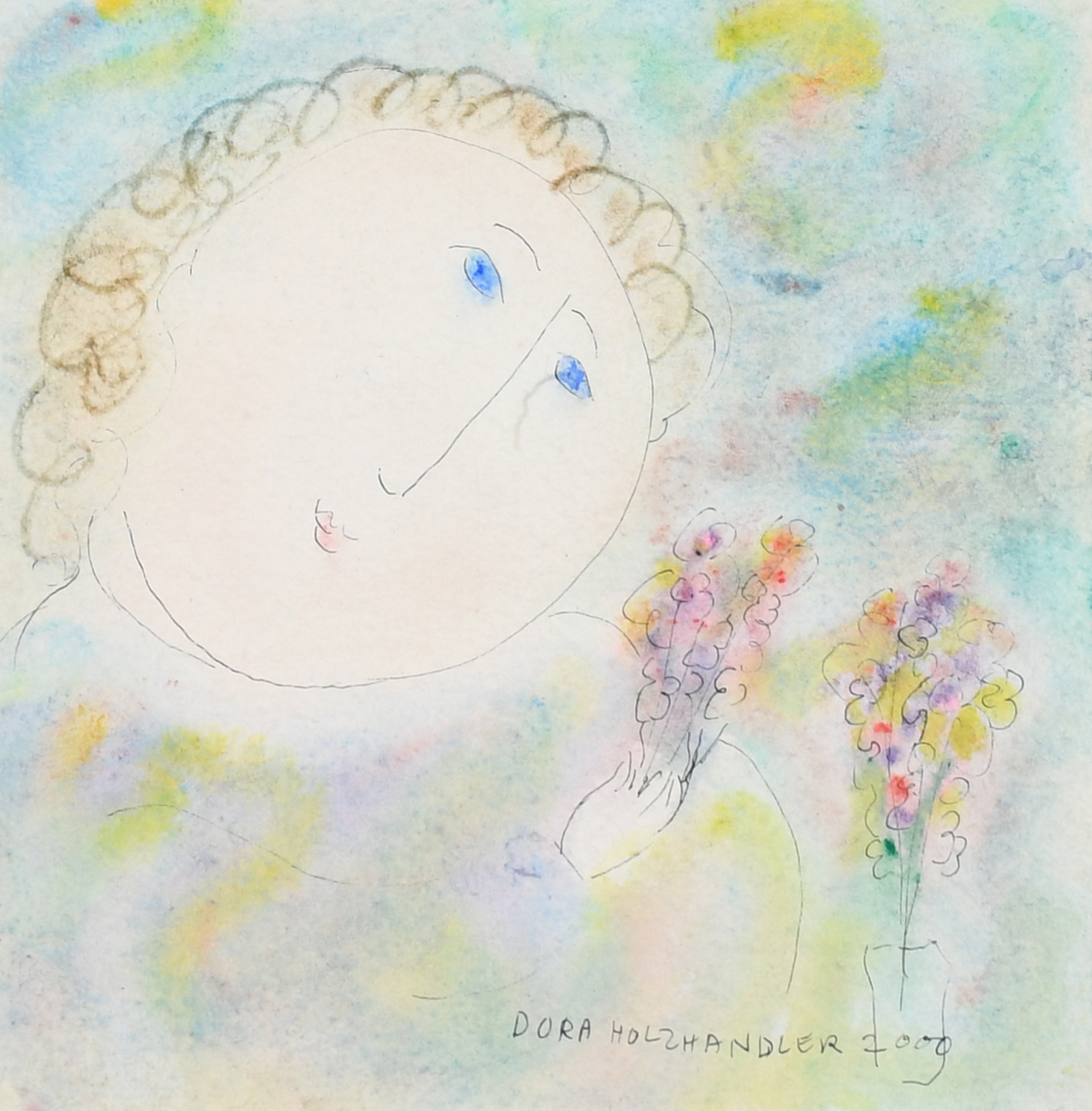 ‡Dora Holzhandler (1928-2015) Lady with Flowers Signed and dated DORA HOLZHANDLER 2000 (lower right)