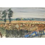 ‡Ruskin Spear, CBE, RA (1911-1990) Landscape with a field of stooks, Essex Watercolour and