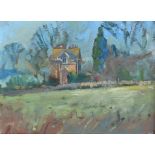 ‡Richard Pikesley RWS, NEAC (b.1951) Landscape with a house beyond a field Signed with initials