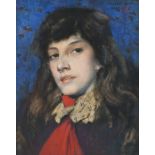 George Henry RA (1858-1943) Head of a young girl wearing a red scarf Signed and dated GEORGE HENRY/