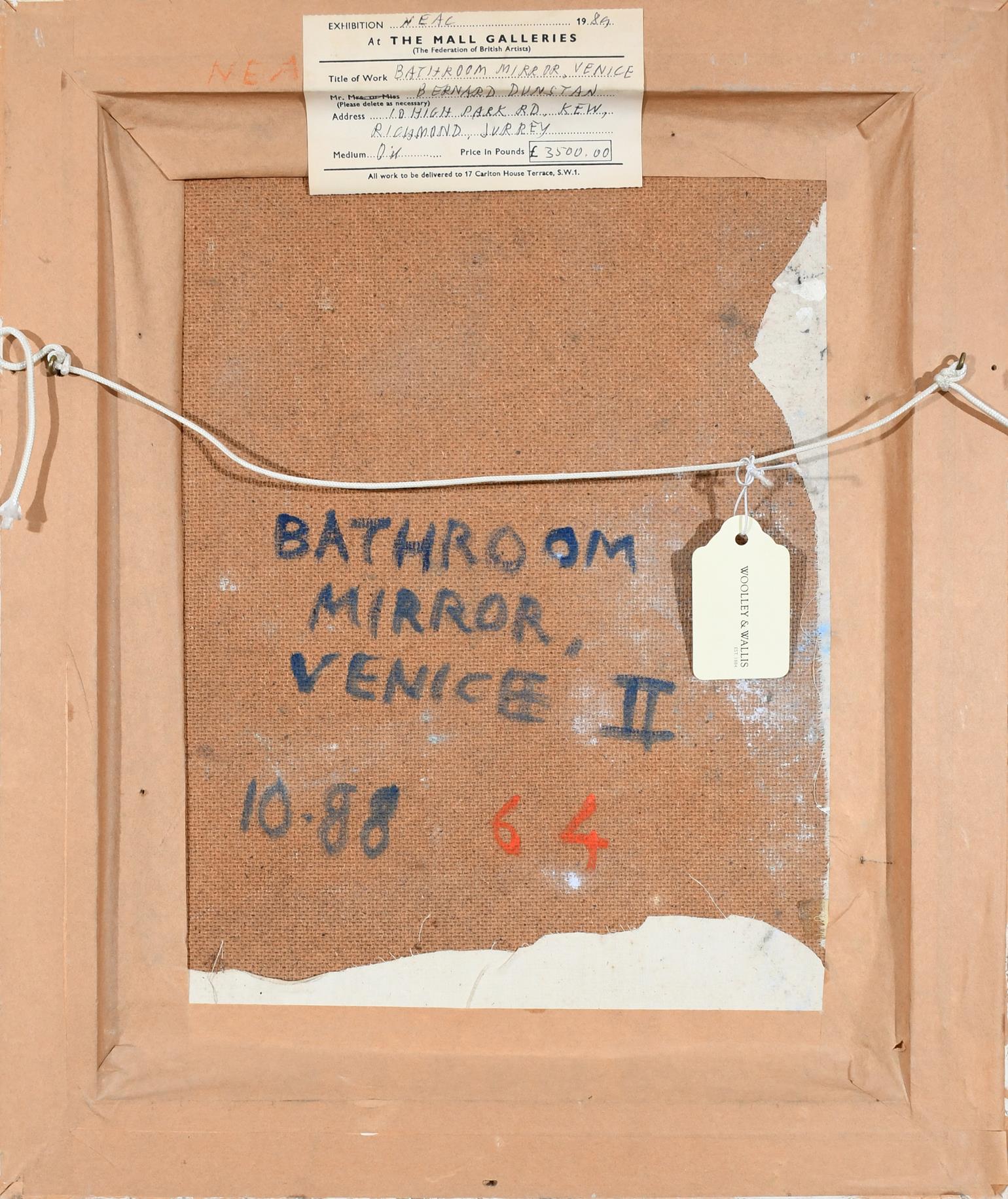 ‡Bernard Dunstan RA (1920-2017) Bathroom Mirror, Venice II Signed with initials BD (lower left) - Image 3 of 4