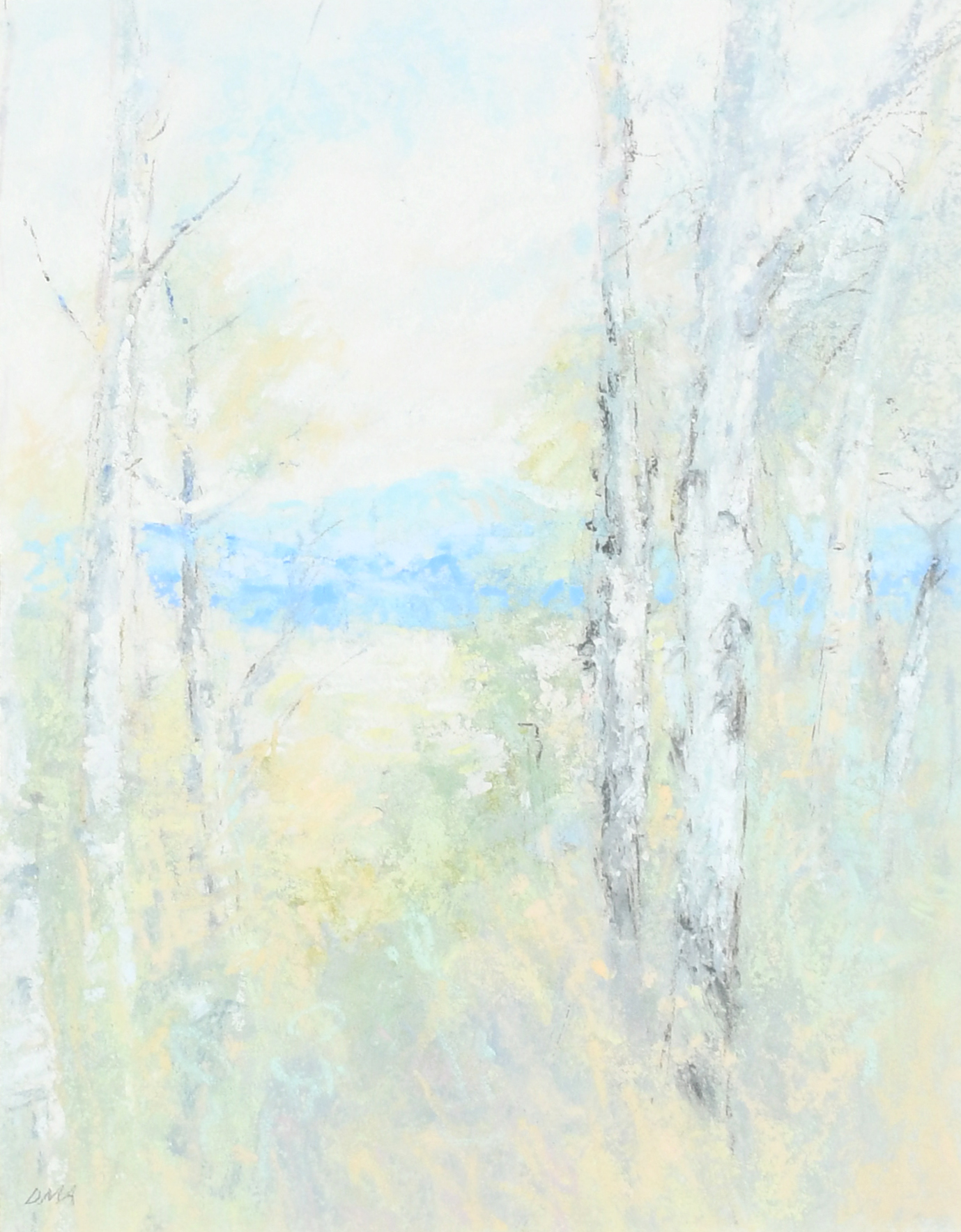 ‡Diana Armfield RA, PS, NEAC (b.1920) Aspen trees by the log cabin Signed with initials DMA (lower