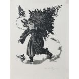 ‡Clare Leighton (1898-1989) Santa Claus shoulders his load Signed Clare Leighton (in pencil to