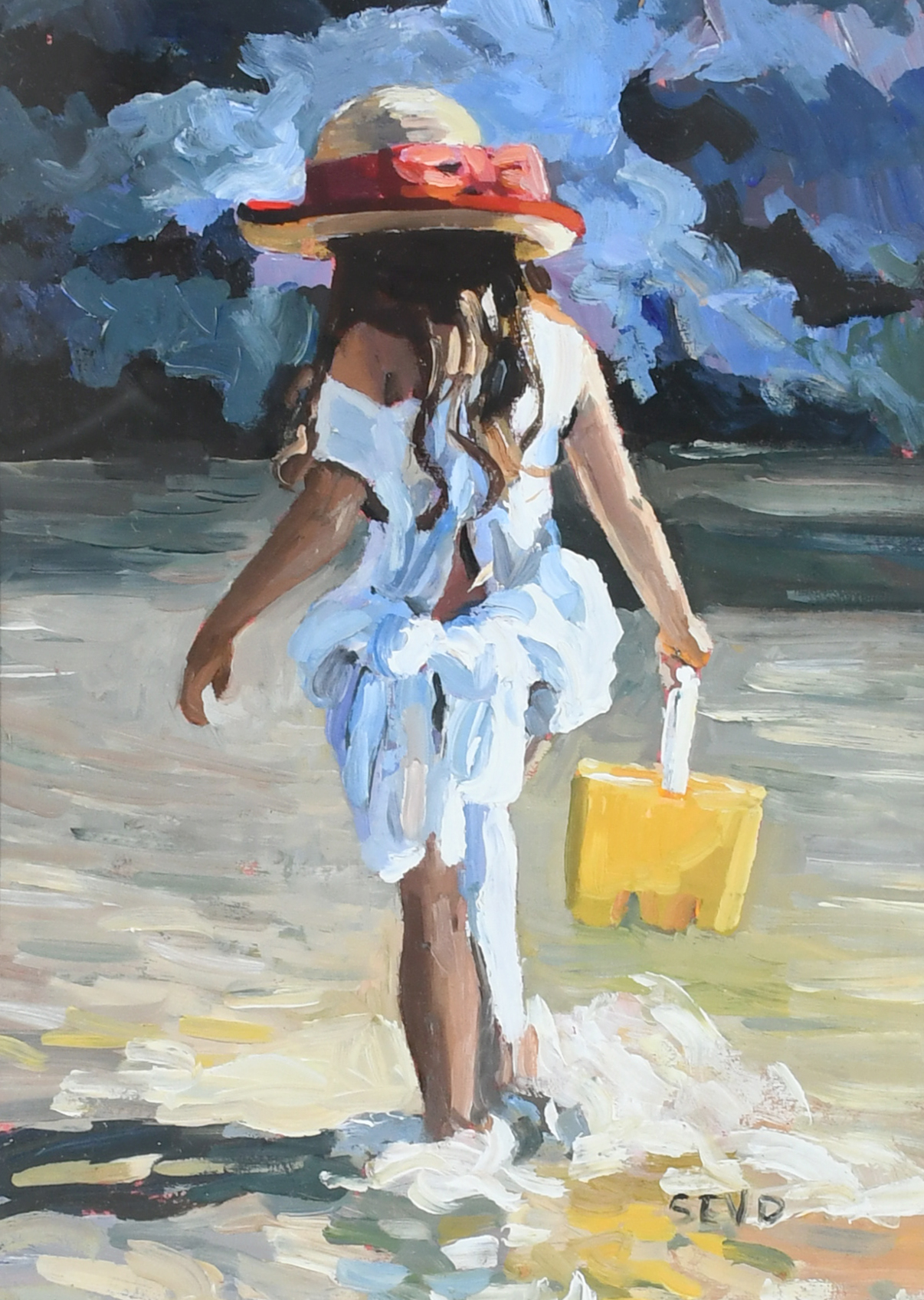 ‡Sherree Valentine-Daines (b.1959) Paddling at the beach Signed with initials SEVD (lower right) Oil