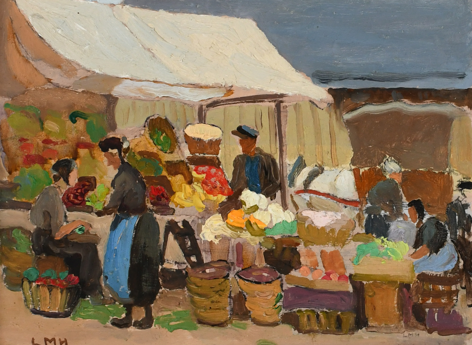 ‡Letitia Marion Hamilton RHA (Irish 1878-1964) French market scene Signed with initials LMH (lower