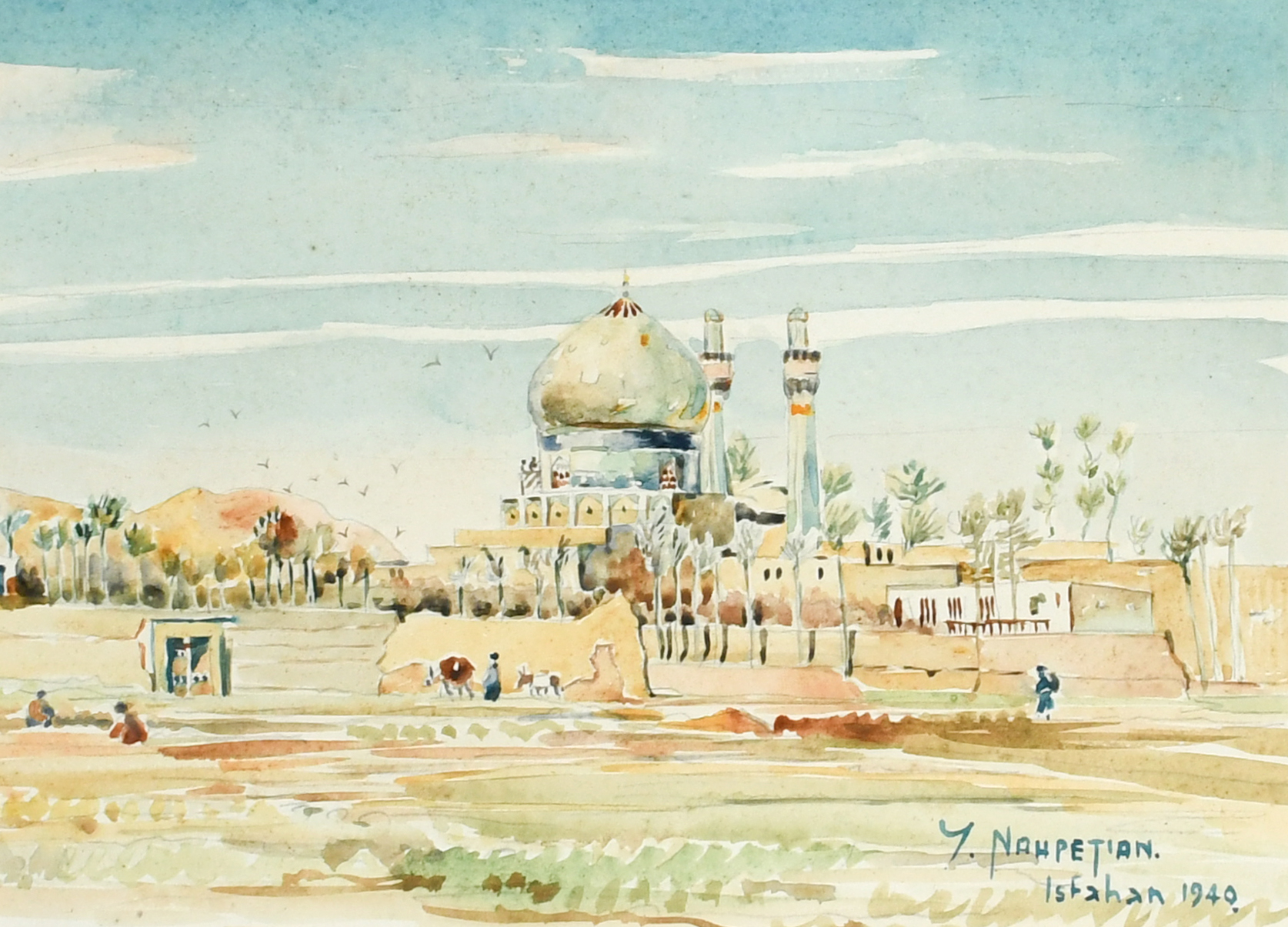 Yervand Nahpetian (Iranian 1913-2006) View of the Madrasa Chahar Bagh, Isfahan Signed and dated Y.