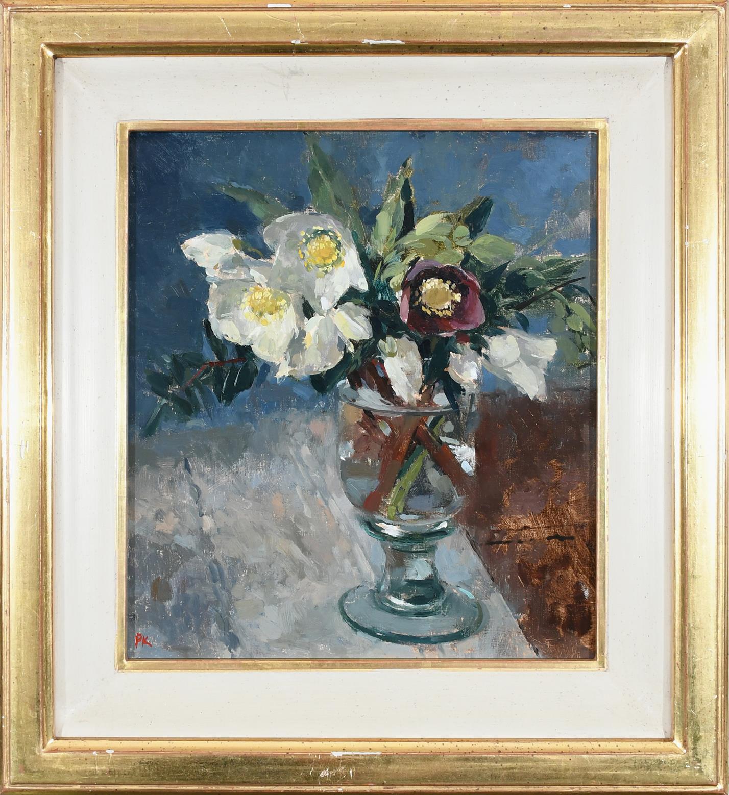 ‡Pamela Kay RWS, RBA, NEAC (b.1939) Hellebores in a vase Signed with initials PK (lower left) Oil on - Image 2 of 4