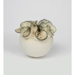 Deidre Burnett (born 1939) ovoid porcelain vase with pinched irregular rim, glazed matt white with