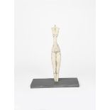 Mo Jupp (1938-2012) standing figure a hand built figure glazed white, on wooden base, 51cm. high