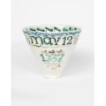 'George VI May 12 1937' a flaring Conical cup by RR, painted in shades of blue, turquoise and