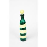 A Venini glass bottle and stopper designed by Fulvio Bianconi, emerald green glass with three