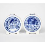 A pair of Minton Pottery moonflasks designed by John Moyr Smith, disc form on four feet, printed
