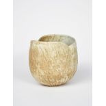 John Ward (born 1938) a hand-built stoneware vase, ovoid with cut rim, matt white with fawn,