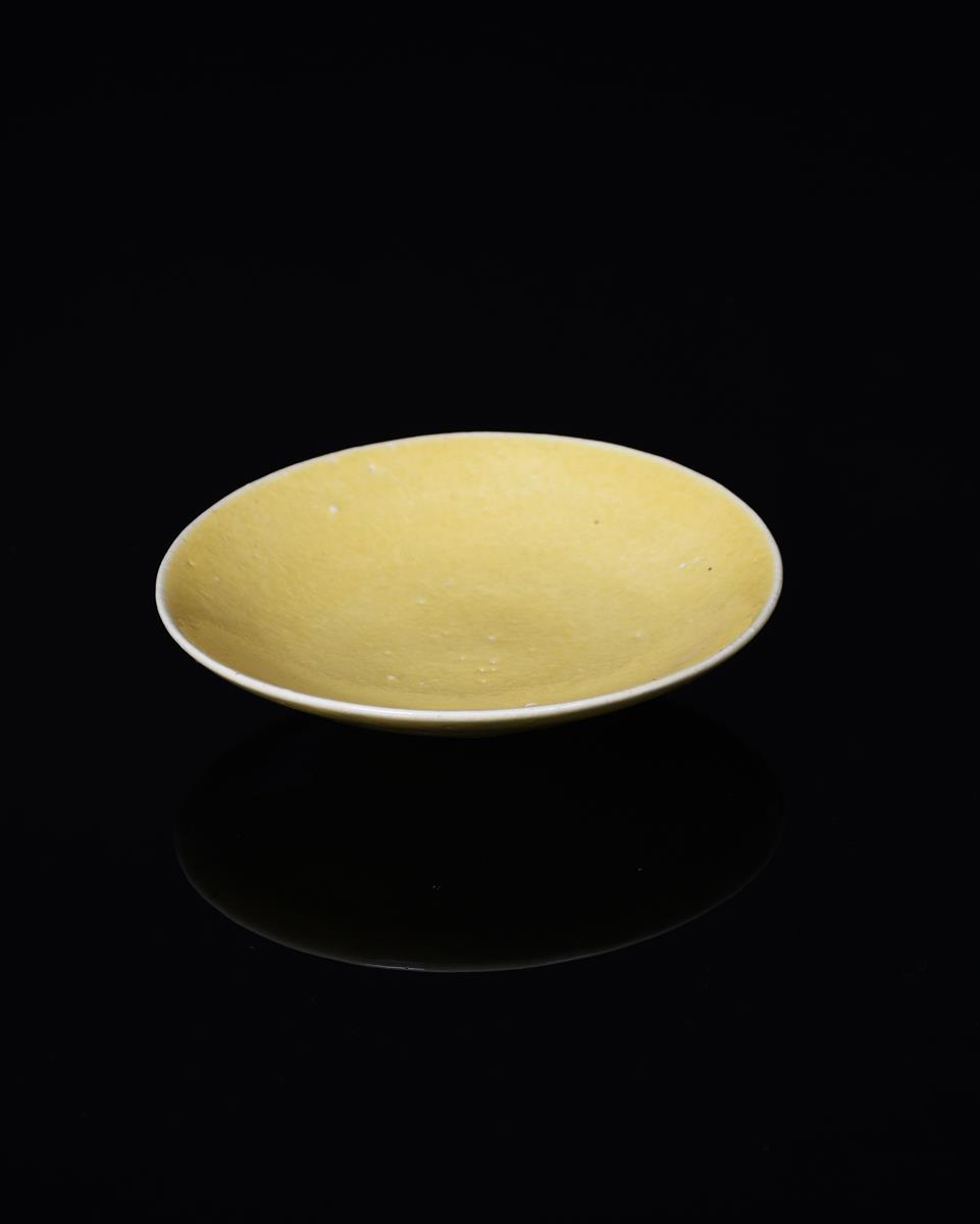 Dame Lucie Rie DBE 1902-1995) a stoneware shallow bowl or dish, covered in a bright yellow glaze - Image 2 of 2