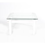 A John Makepeace Furniture occasional table, white painted wood frame with square glass top, 35cm.